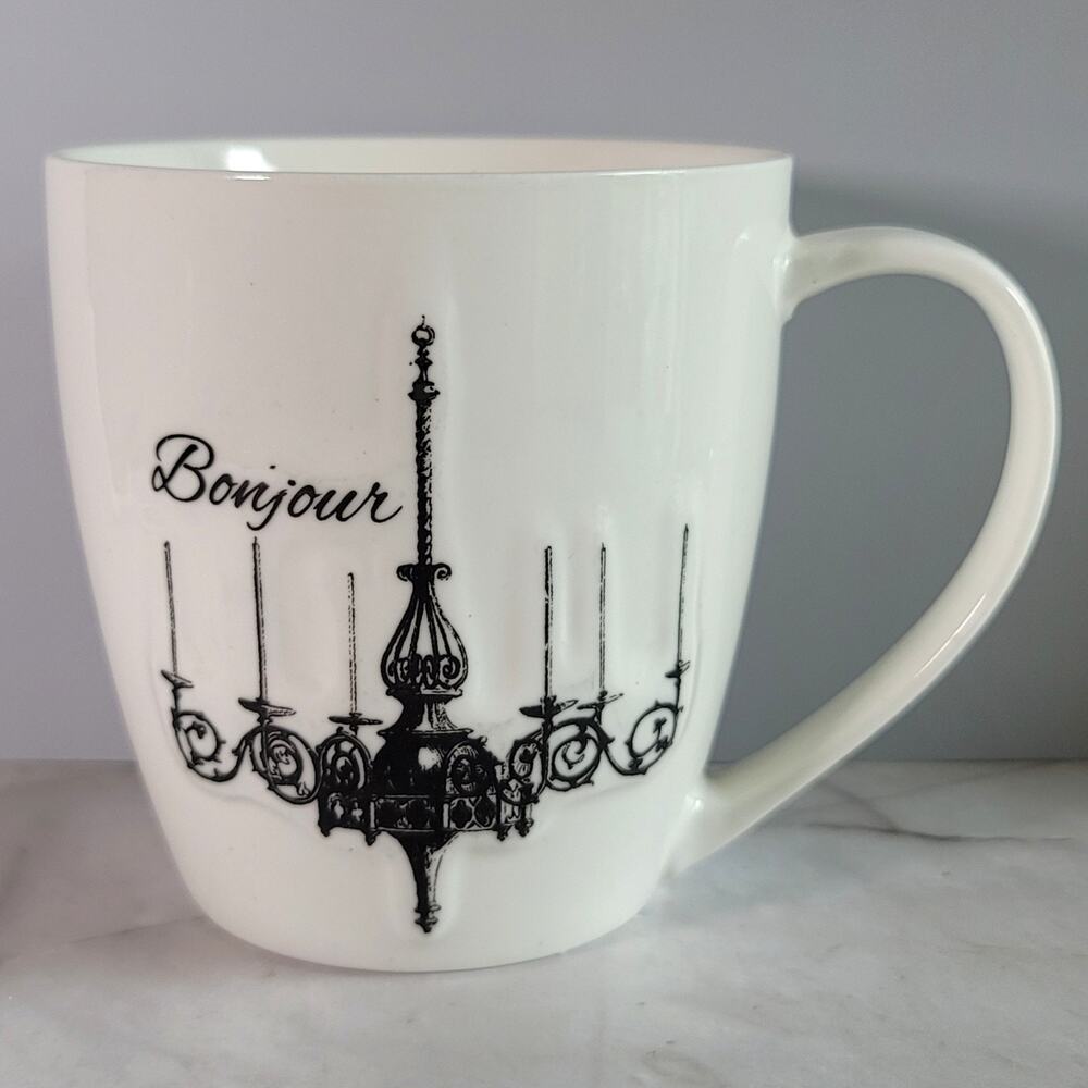 American Atelier World Traveler Fine Porcelain French Bonjour Coffee Mug - Picture 2 of 11